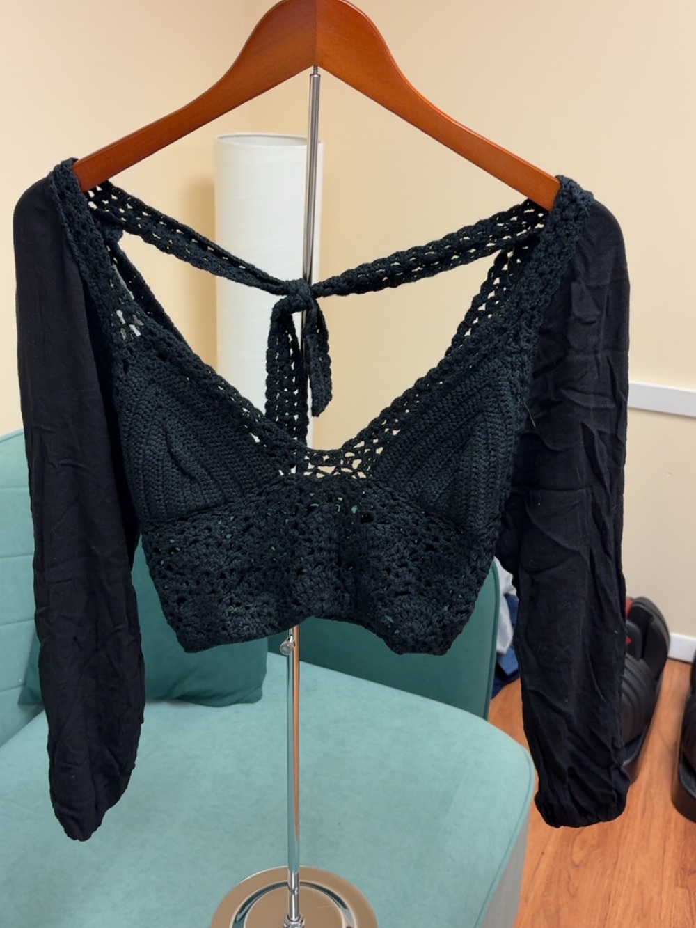 Surf Gypsy Black Crochet-Back Crop Top